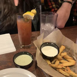 Fried pickles, and Bloody Mary