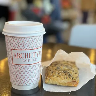 Vanilla latte and breakfast puff
