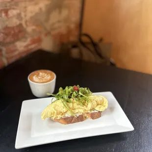 Cortado and scrambled egg toast