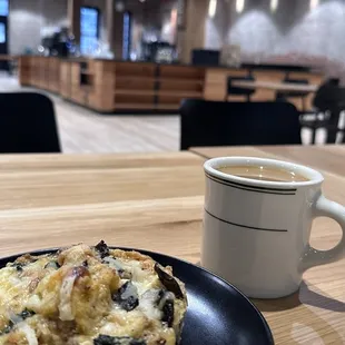Breakfast strata, brewed coffee