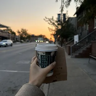 Pistachio rose latte and sweet corn coffee cake