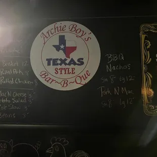 a menu on a chalkboard