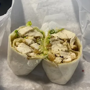 Grilled Chicken Caesar Wrap, needed more lettuce but was good