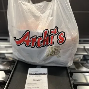 a plastic bag on the counter