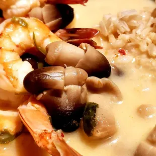 Tom kha with shrimp soup and brown rice