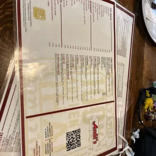 the menu and price list