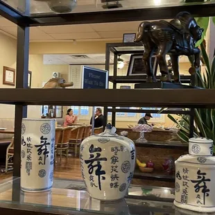 a display of asian dishes