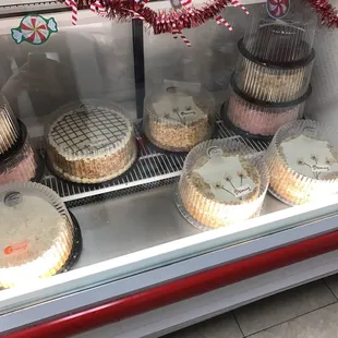 a display case of cakes
