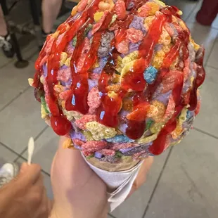 Taro with fruity pebbles and Strawberry Drizzle