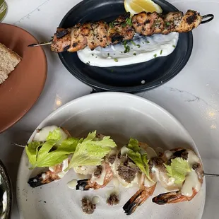 Charged Chicken Skewer, and Char Grilled Shrimp Skewer