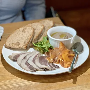 Chicken liver pate with duck prosciutto