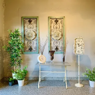 a table with a clock on it