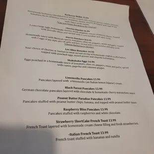 Brunch menu
