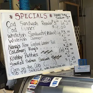 a menu for specials