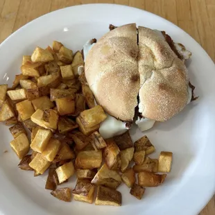 Breakfast sandwich with breakfast potatoes