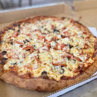 Veggie pizza 14 inches. Quite satisfying. Good crust.