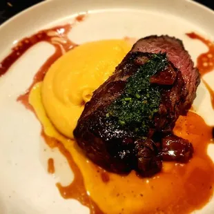 Bison tenderloin with polenta