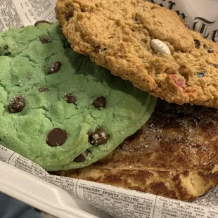 Mint Choc Chip, Monster &amp; Snickerdoodle Cookies