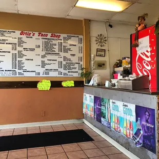 The front counter and menu