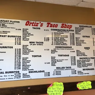 Large menu right when you walk through the door