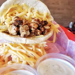 Grilled steak and gouda cheese arepa
