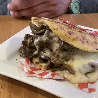 Grilled Steak and Cheese arepa