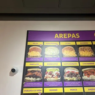 Traditional Arepa menu.