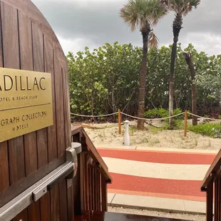 Door leaving the hotel to the beach.