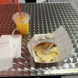 A mixed cheese only Arepa and small passion fruit drink for $20.  Total rip off, plus I got sick after eating it.