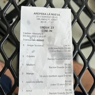 a receipt on a table