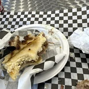 Beef arepa with white cheese.