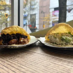 two plates of food on a table