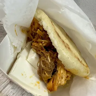 Arepa with Carne Mechada (Shredded Meat)