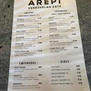 Arepi menu