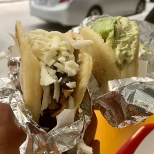 Left: Arepa Pabellon Right: Arepa Reina Pepiada