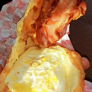 Inside up close and personal of the Bacon, Egg, and Cheese Crossiant