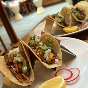 Cinco de Mayo special tacos! Al pastor up front, carnitas in the back.