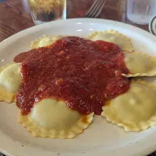 Fresh Jumbo Portobello Ravioli $16.95 served with soup/salad and dinner rolls. Delish, perfectly cooked. 7-2024