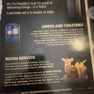 This is something they leave in the room instead of a room service menu. They leave this to send you on a wild goose chase for nothing