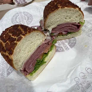 Roast beef sandwich on Dutch Crunch