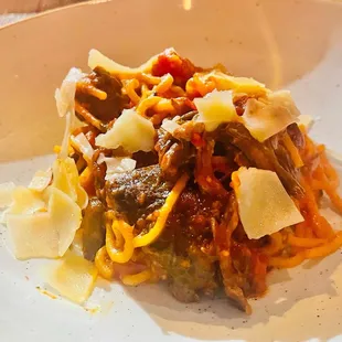 Roasted Red Pepper Spaghetti w/ Braised Short Rib Ragout