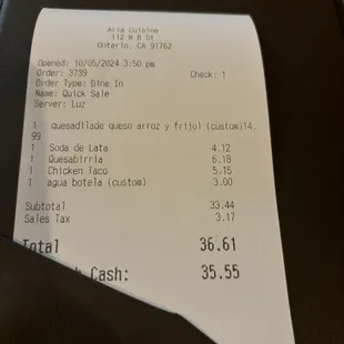 Bill $$$$ on the menu chicken taco says $4 , birria says $6, and kids meal said $10. Not sure why I was charged more