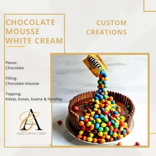 a chocolate cake with candy toppings