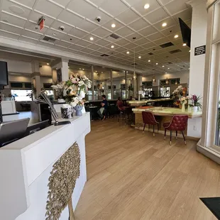 a view of the kitchen and dining area