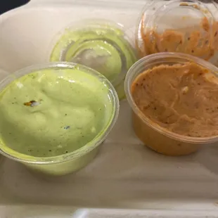 Green sauce and chipotle sauce