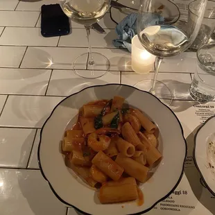 Rigatoni with spicy grilled shrimp