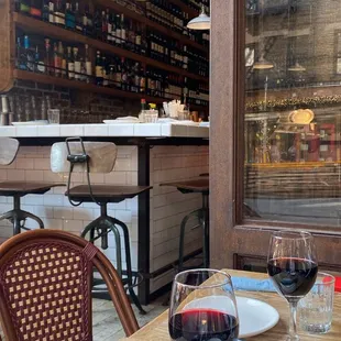 a table with wine glasses on it