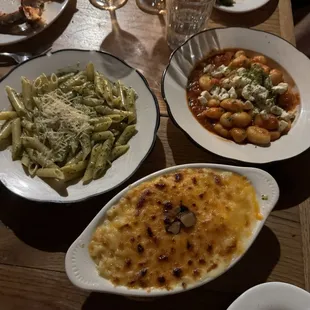 SLOW BAKED MAC &amp; CHEESE WITH SLICED TRUFFLE GNOCCHI WITH HOUSE TOMATO SAUCE PENNE WITH PESTO AND ARTICHOKES