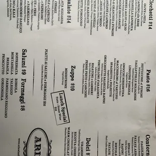 Lunch menu