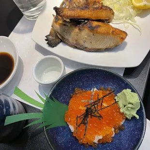 Hamachi kama and ikura oroshi. Low-carb protein blast! (also, gluten free)